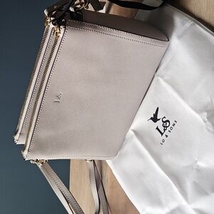 Lo and Sons Pearl Saffiano Leather Light Grey Exterior / Gold Hardware / Grey In